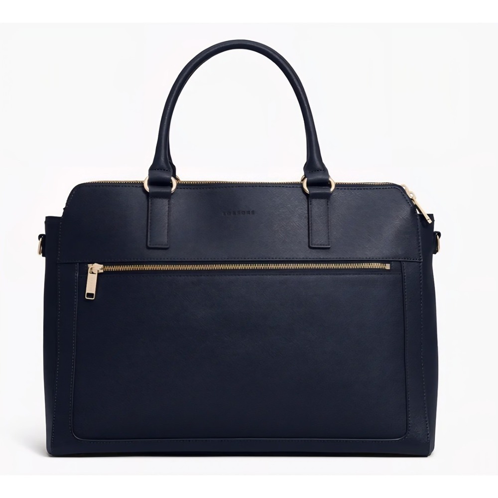 New Lo & Sons OG 2 Leather Briefcase Navy 14.4 in Laptop Padded Zip-Around